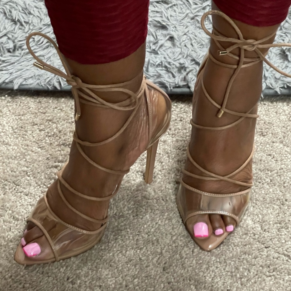 Aldo Strappy clear and tan heels